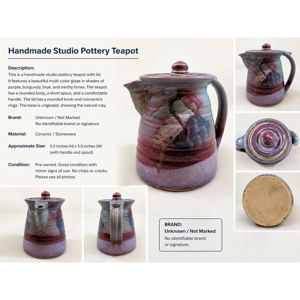 Studio Pottery Lidded Pitcher Purple Blue Glazed Handcrafted Stoneware Jug